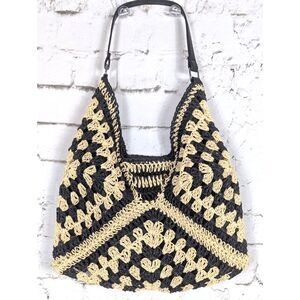 Vintage Paper Straw Crochet Bag Boho Festival Hippie Beachy Cottage 15"x 10"